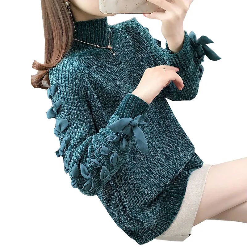 New Knitted Turtleneck Sweater Women Autumn Ladies Solid Pullover Sweater Korean Style Female Long Sleeve Knit Jumpers Femme