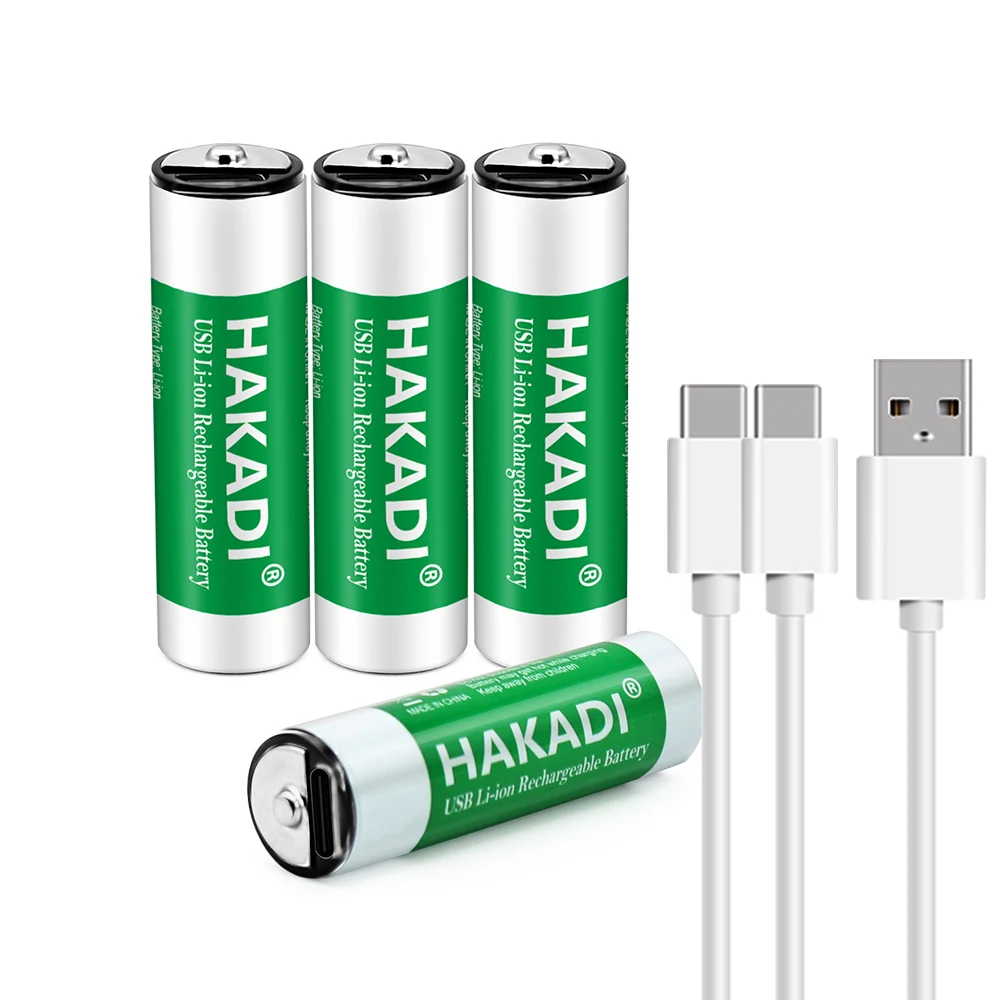 HAKADI 4 PCS/ Set 1.5V 2500mWh AA Rechargeable Lithium Battery With Type-C For Temperature Gun Mouse Toy Batteries