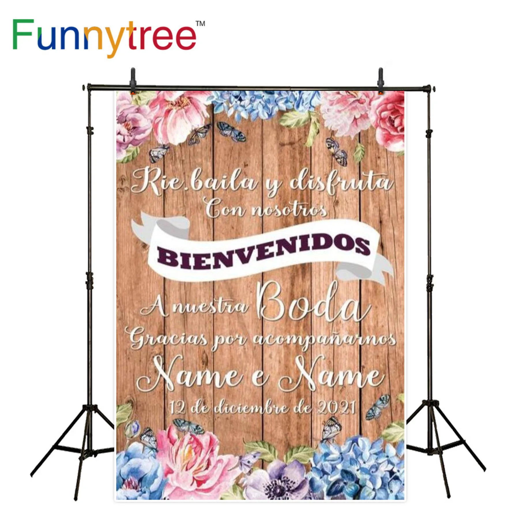 Funnytree Wedding Engagement Events Backdrop Wood Romantic Custom Butterfly Flower Holy Communion Party Background  Photocall