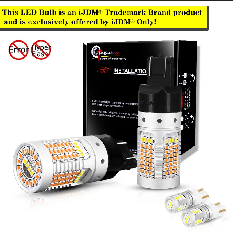 iJDM No Hyper Flash 7443 W21/5W LED For Ford Mustang Turn Signal Light/DRL Bulbs and T10 W5W LED Parking Clearance Lights 12V