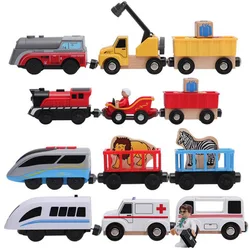 New Wooden Track Electric Train Magnetic Car Toy Fit  Brio Train Tracks Wood Train Track Railway Toys For Kids