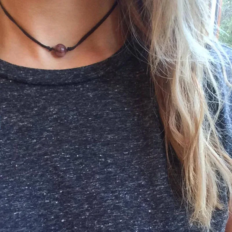 Rhodonite Gemstone Choker, Grunge Choker, Natural Rhodonite Bead Necklace, Adjustable Necklace, Yoga Choker