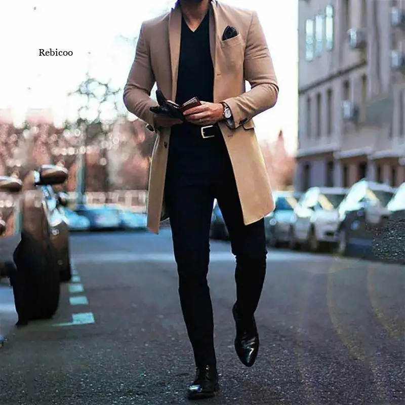 

Winter Men Coat Fashion Mens Khaki Baggy Long Trench Coat, Classic Autumn and Winter Long Jacket, Men Casual Coat