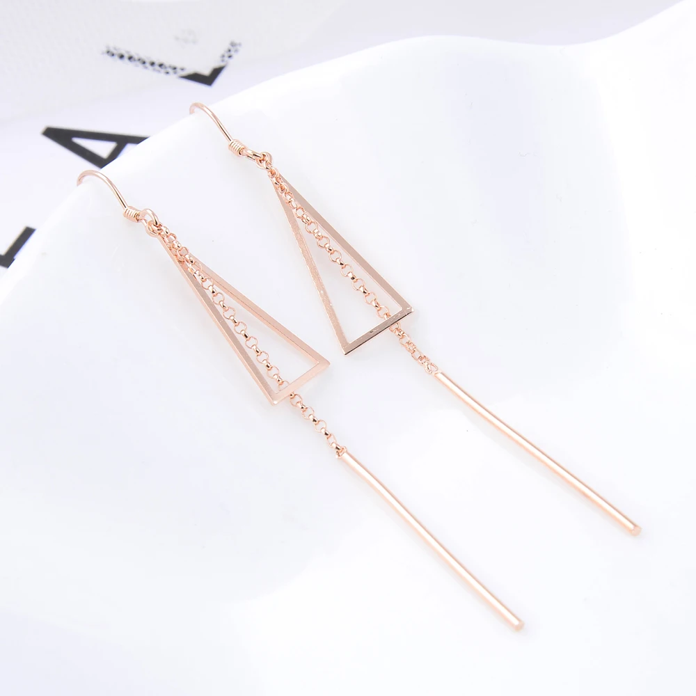 

Versatile 925 Silver Women's Earrings Fashion Triangle Geometric Jewelry Long Tassel Design Lightweight Trendy Accessory