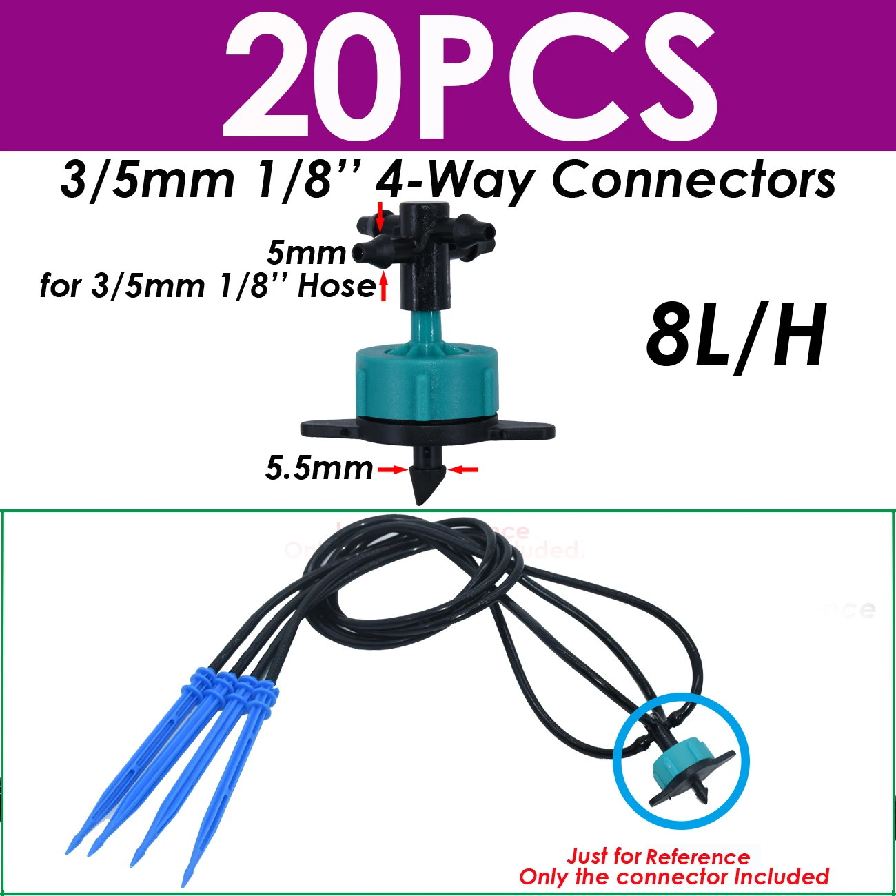 Waltregro-Conectores de riego para jardín, manguera de 4/7mm con púas, codo en T Doble individual, Flecha de goteo, acoplamiento cruzado, accesorio de riego, 3/5