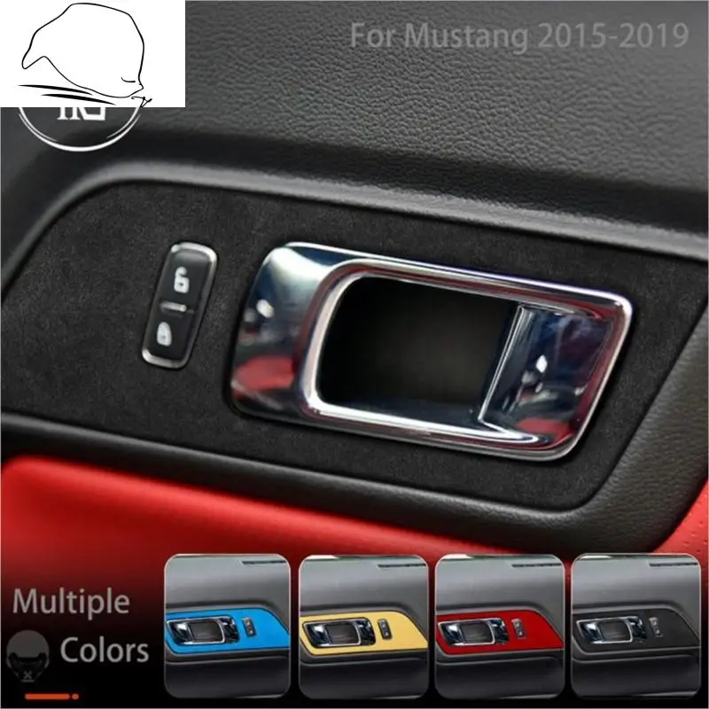 Turn Fur Suede Wrap Cover For Ford Mustang 2015-2020 Car Door Handle Panel ABS Moulding Door Lock Button Trim Car Accessories