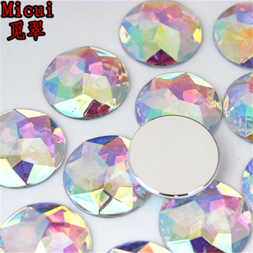 Micui 20pcs 25mm Round Chamfer Crystals Acrylic Rhinestones Flatback Glue On Gems Strass Stone For Clothes Dress Craft MC156