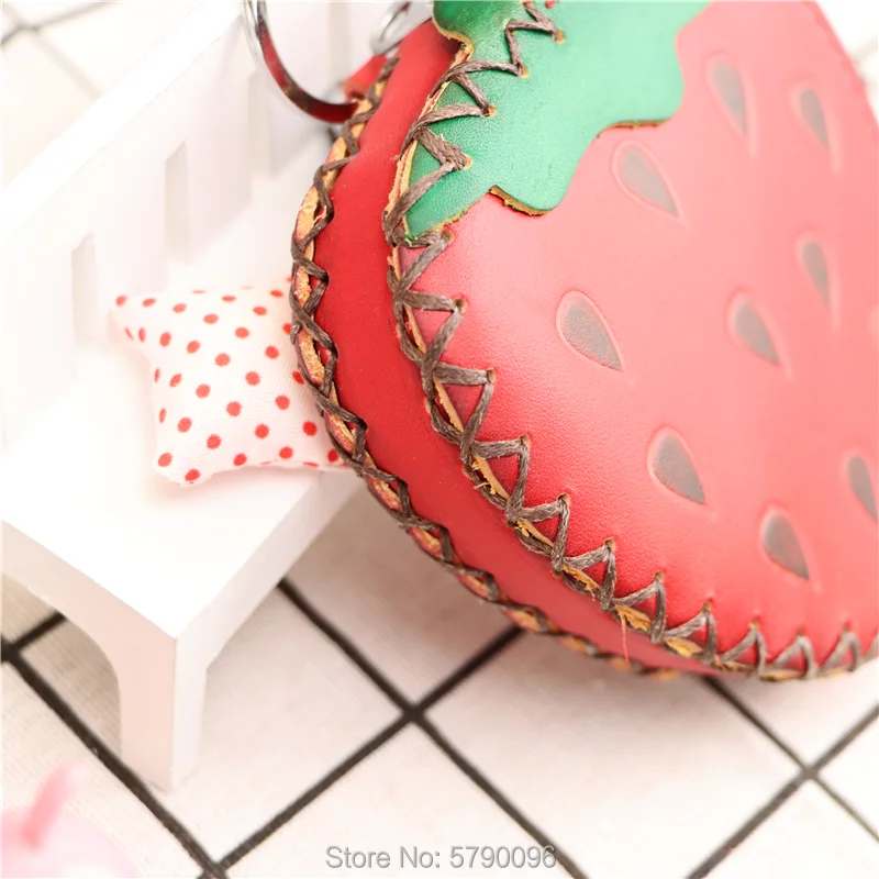 Genuine leather handmade creative strawberry mini coin purse fruit card bag key bag clutch bag children hand bag