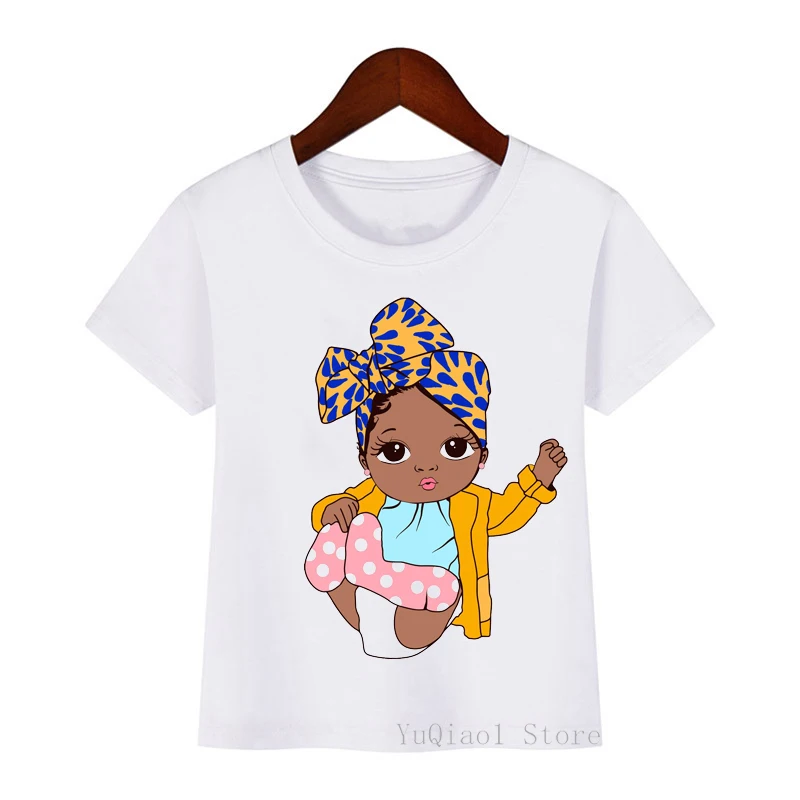 Peace Love Melanin Cute Little Afro American Black Girl Magic Kids T-Shirt Summer Top Children Basic Tshirt White T Shirt