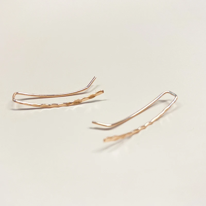 Real 925 Silver Ear Climber Ear Cuff Gold Handmade Hammered Jewerly  Minimalist Pendientes Oorbellen Boho Earrings for Women