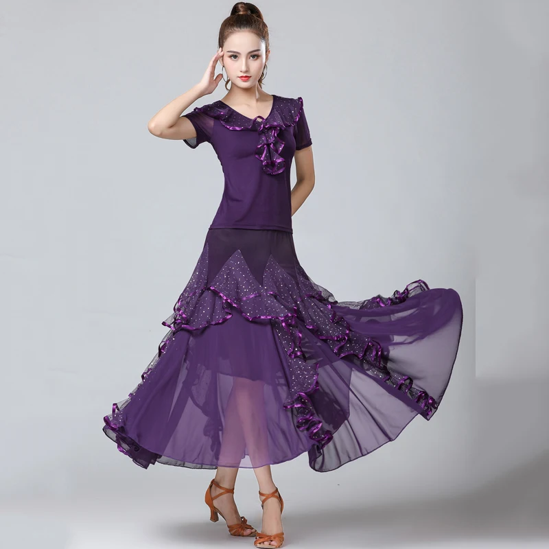 Vestido de baile latino para mujer, vestido de baile de salón para Tango, Rumba, flamenco, falda de swing grande