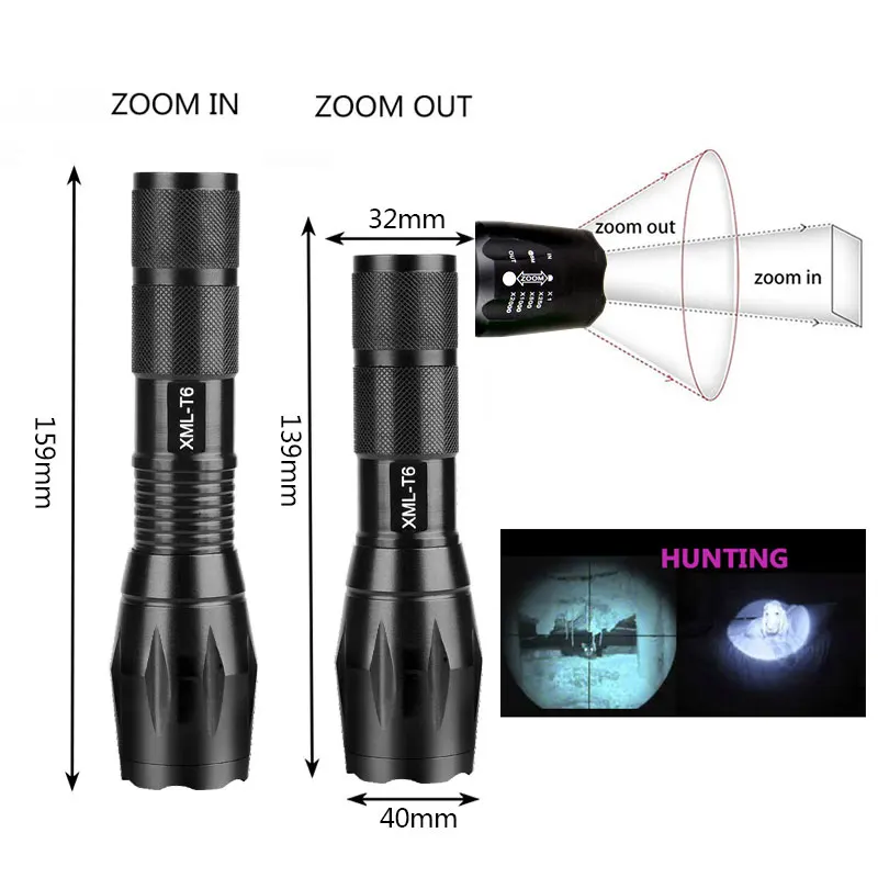 Infrared IR 850nm Night Vision Zoom Led Flashlight Lamp LED Torch Flashlight Handheld Linterna For 18650