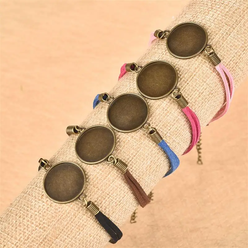 20pcs 20mm Leather Bracelet Base Silver Plated Diy Blanks Tray Bezel Setting Round Cabochon Cameo For Bracelet Jewelry Marking