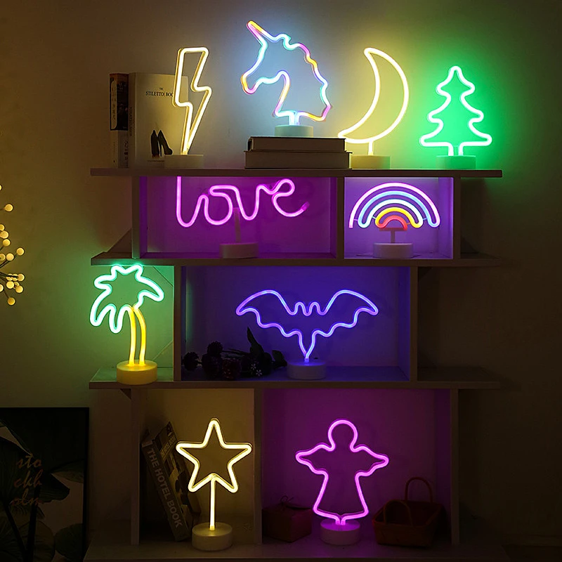 USB Rainbow LED Neon Signs Light 12V Flamingo Unicorn Wedding Bar Shop Window Room Home Decor Bulb For Christmas Gift Table Lamp