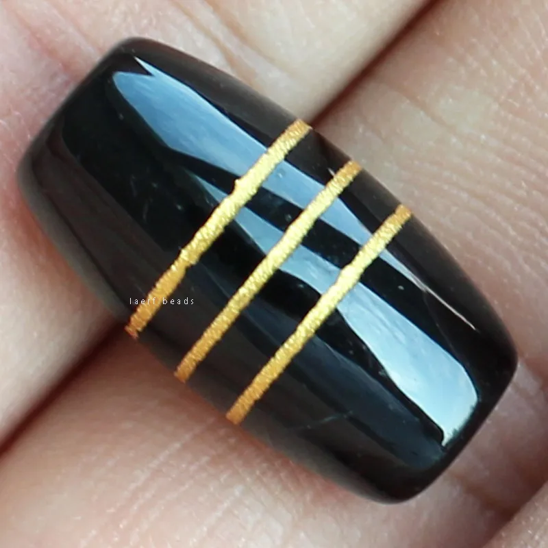 10x20mm DZI black Tibet beads Agate stone Oval DIY gold stripe Jewelry making Pendant Loose Beads 1pcs