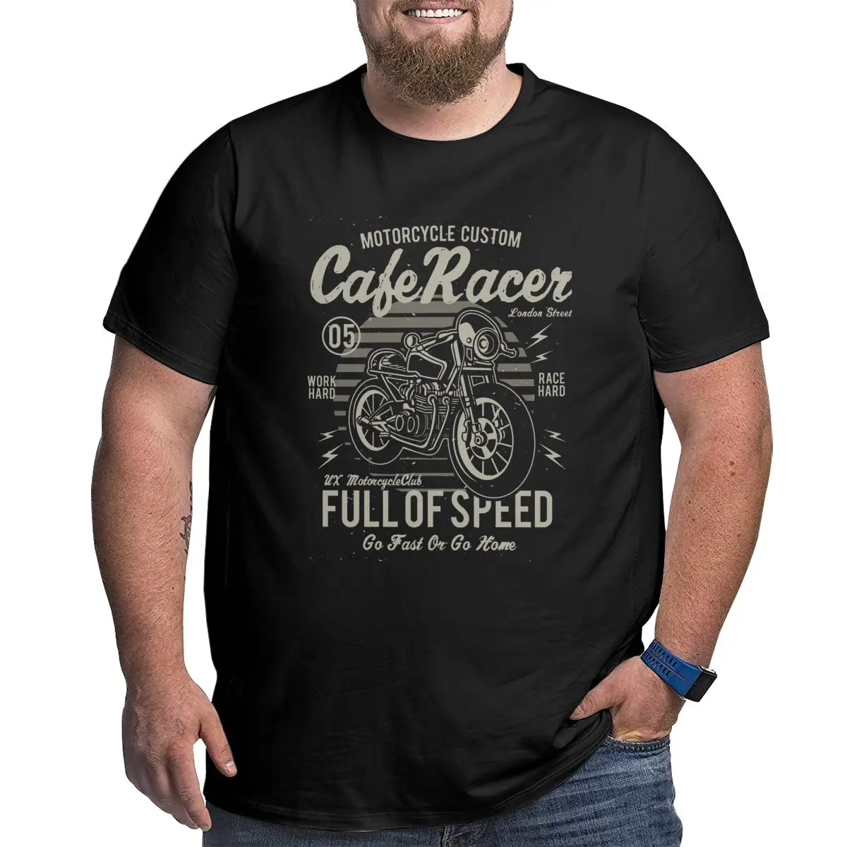 Men\'s Cafe Racer T-Shirt Full Of Speed Motorcycle T Shirt Vintage Big Tall Tees Clothes Plus Size Big Size Large 4XL 5XL 6XL