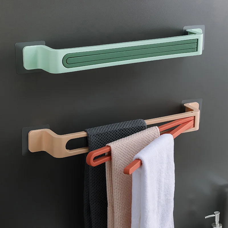 Nordic-Style Hole-Free Bathroom Towel Rack Rotatable Multi-Bar Bathroom Rack Wall-Mounted Towel Bar Towel Rack