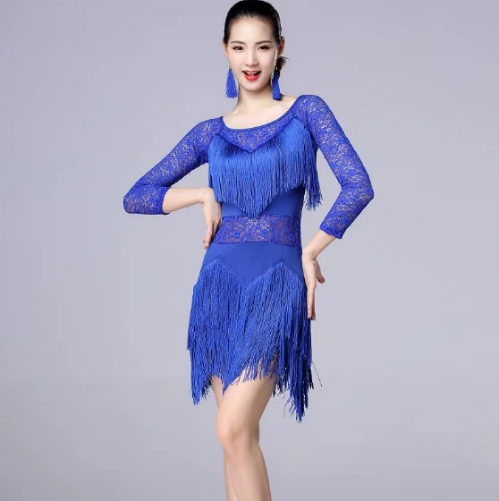 

New Fashion Plus Size Women Dance Wear Salsa Samba Dresses Half Sleeves Floral Lace Girls Latin Dance Dress.