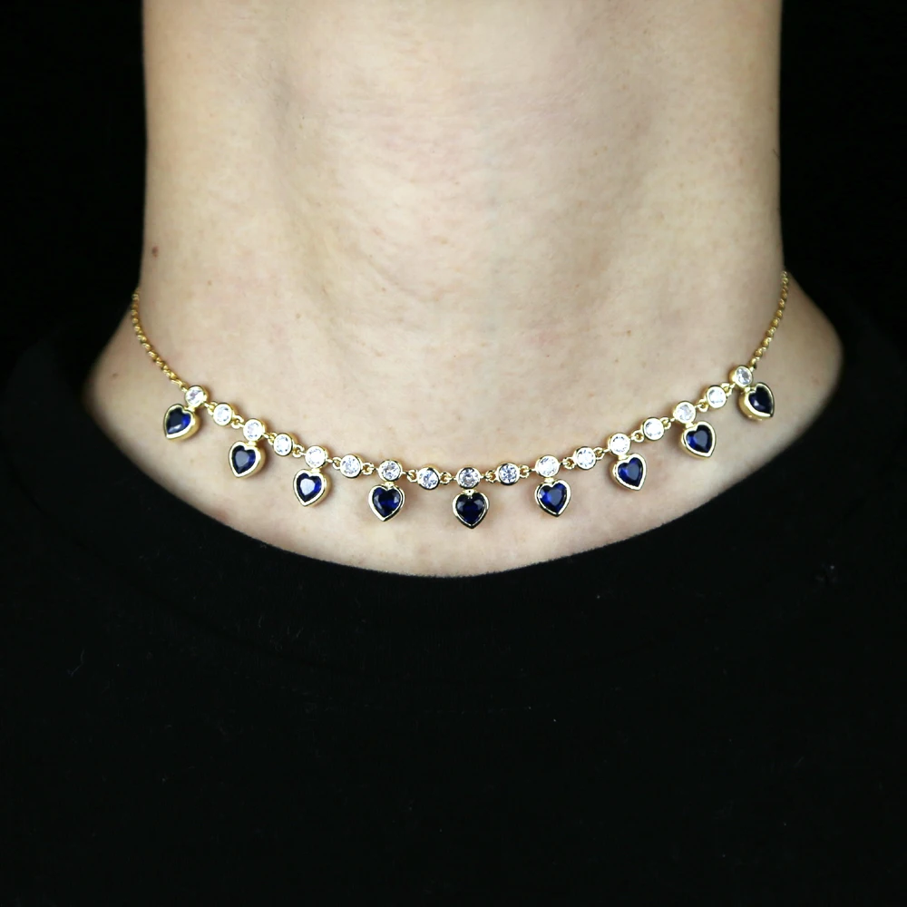 2026 High Quality Fashion Luxury 5mm Heart Choker Necklace Pave Red Green Blue White Crystal Wholesale Jewelry For Women Ladies