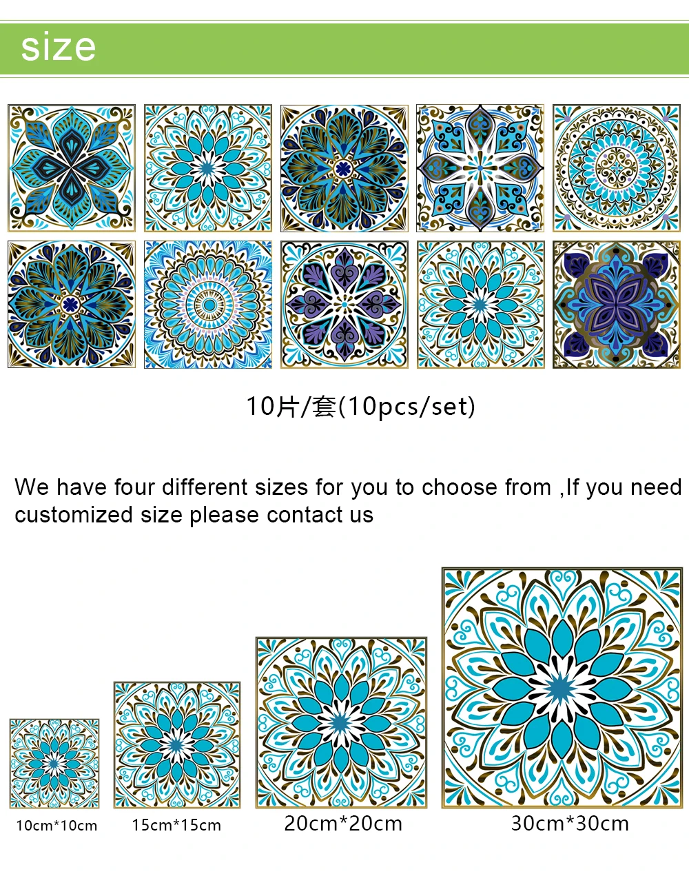 10pcs/set Mandala Crystal Hard Film Tiles Wall Stickers Kitchen Bathroom Wardrobe Decoration Art Mural Waterproof PVC Wall Decal