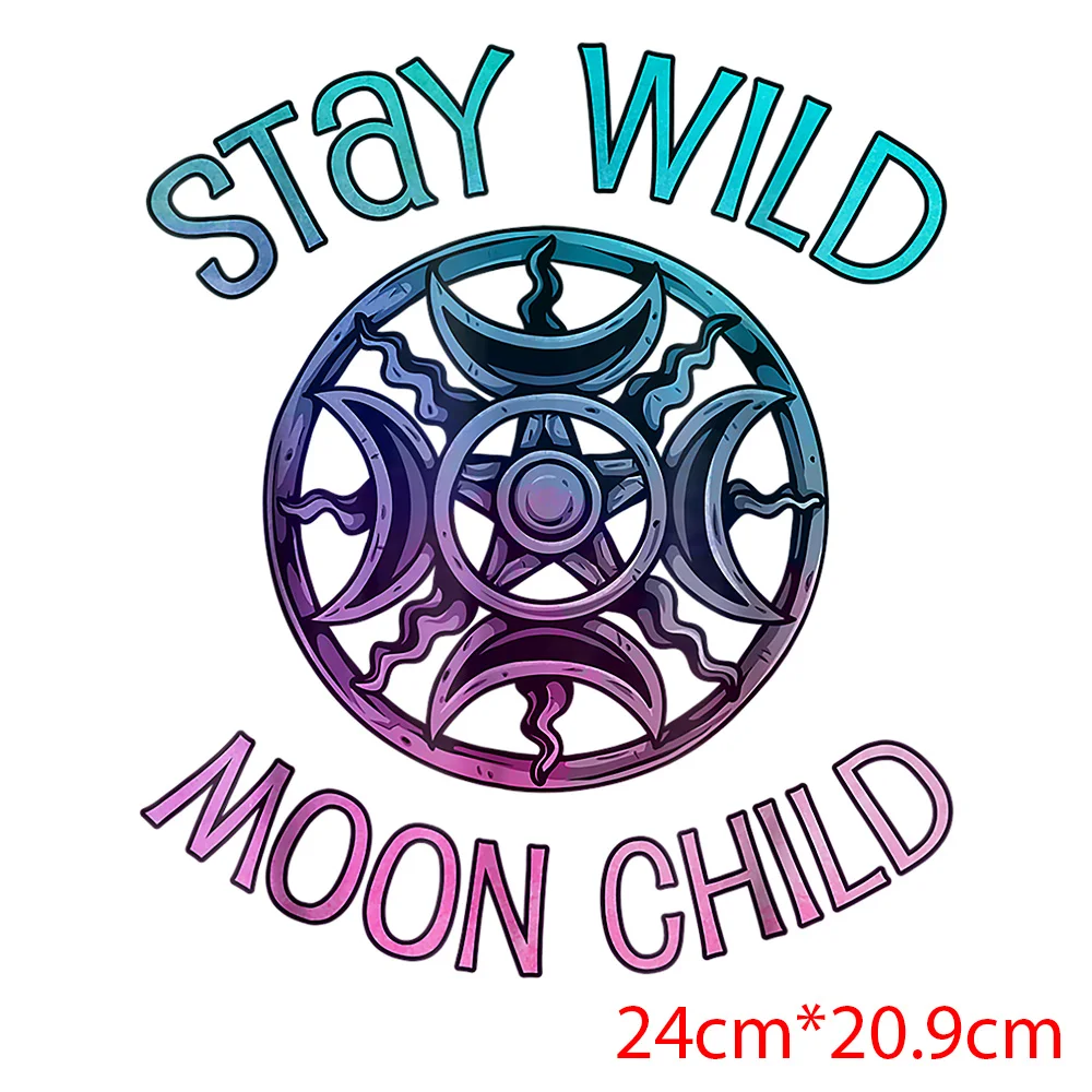 Retro Moon Stickers Heat Tranfer Sticker For Cloth Iron On Patches Clothing Thermoadhesive Patches Clorhing Stickers DIY Graphic