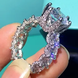 3CT Vintage Fashion Jewelry 925 Sterling Silver Round Cut Big White AAAAA Zircon CZ Stone Promise Women Wedding Bridal Ring Gift