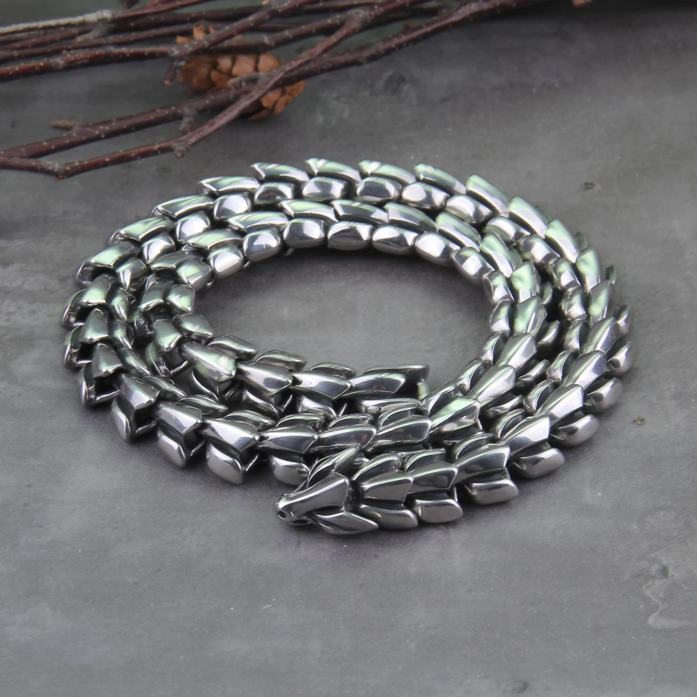 Винтажное панк-ожерелье Viking Ouroboros для мужчин, никогда не выцветает, модные украшения из нержавеющей стали, хип-хоп, уличная культура