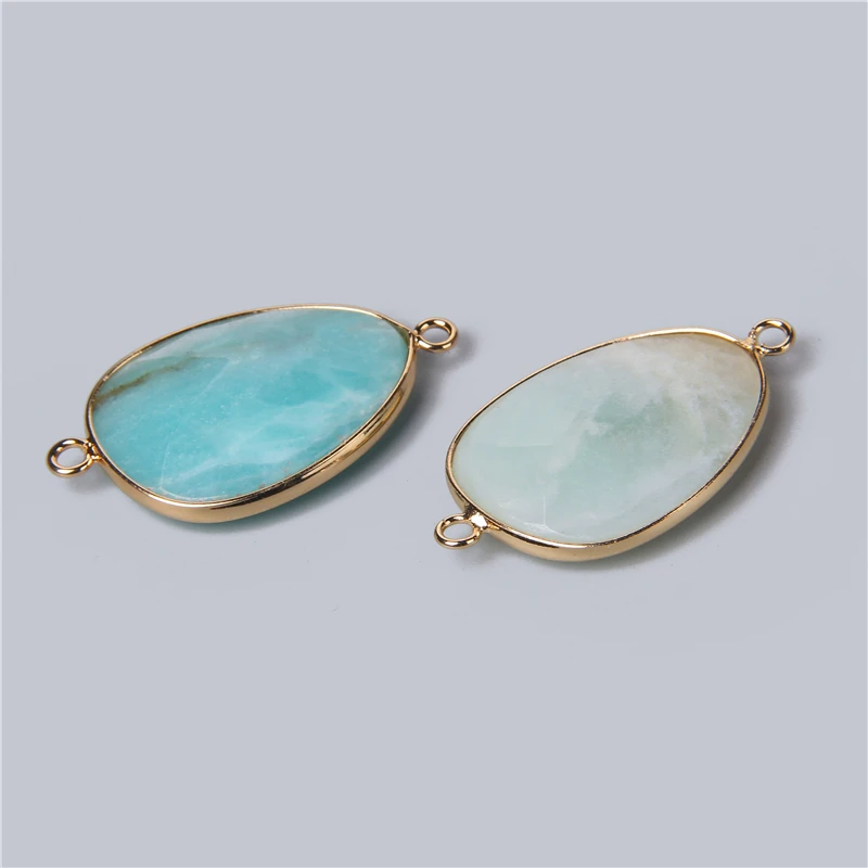 2PCS Double Sided Faceted Natural Stone Pendant Connector Charm for Jewelry Making Earring Necklace Bracelet Accessories 22x38MM