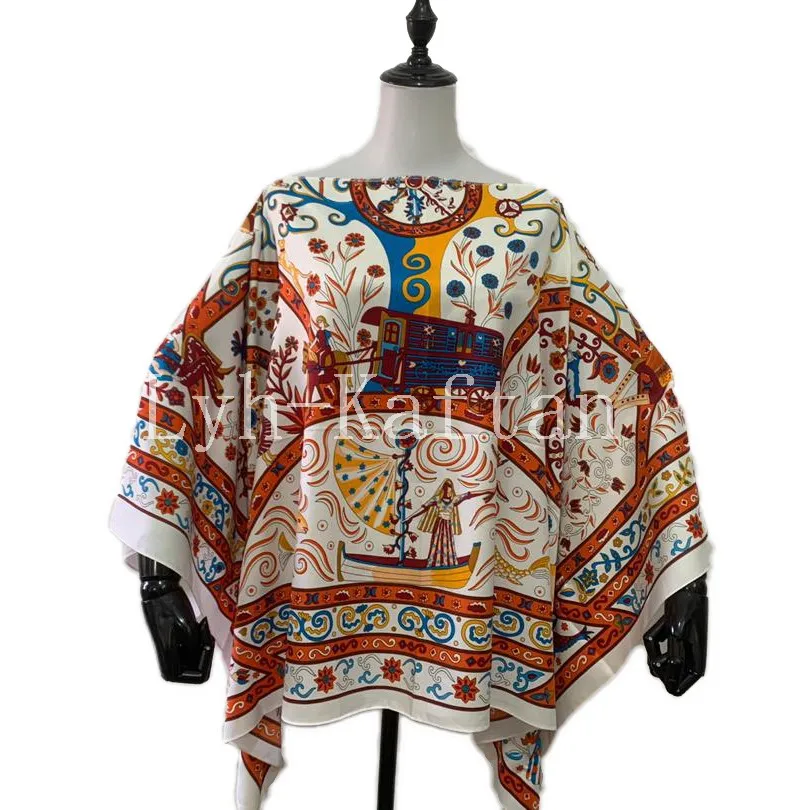 2021 Summer New Fashion Thailand bohemian Printed Sexy Lady Blouse One- Shoulder Beach Party Silk Kaftan Women's Top Clothes