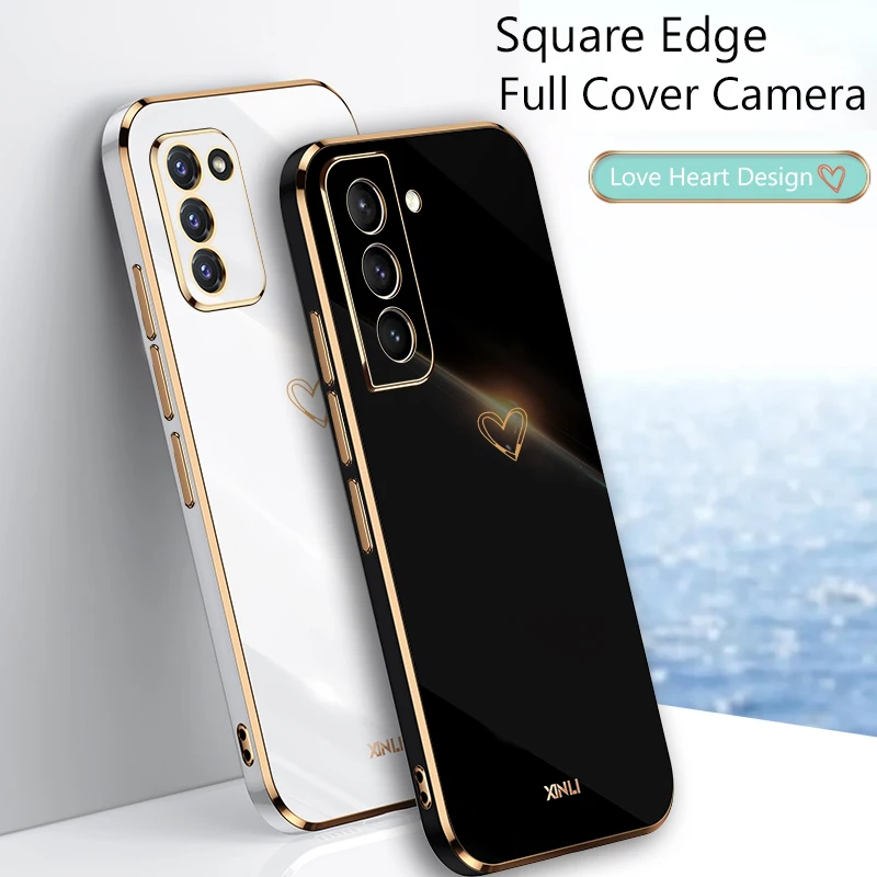 Square Plating Love Heart Phone Case On For Samsung Galaxy S20 S21 S22 Note 10 20 Plus Ultra S 21 S20 Fe Fan Edition S20Fe Cover