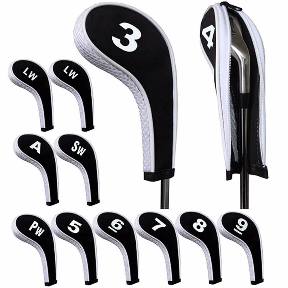 

12pcs/set Black Golf Head Covers with Zipper Long Neck