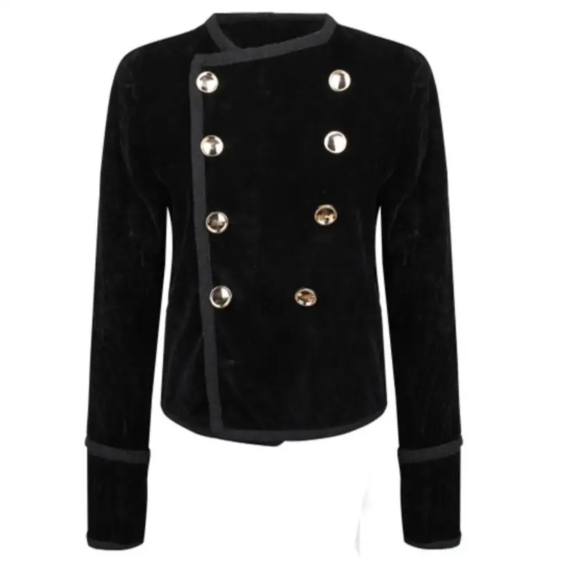 

2021 autumn fashion Velvet double-breasted coat women handsome black Small fragrance short jacket