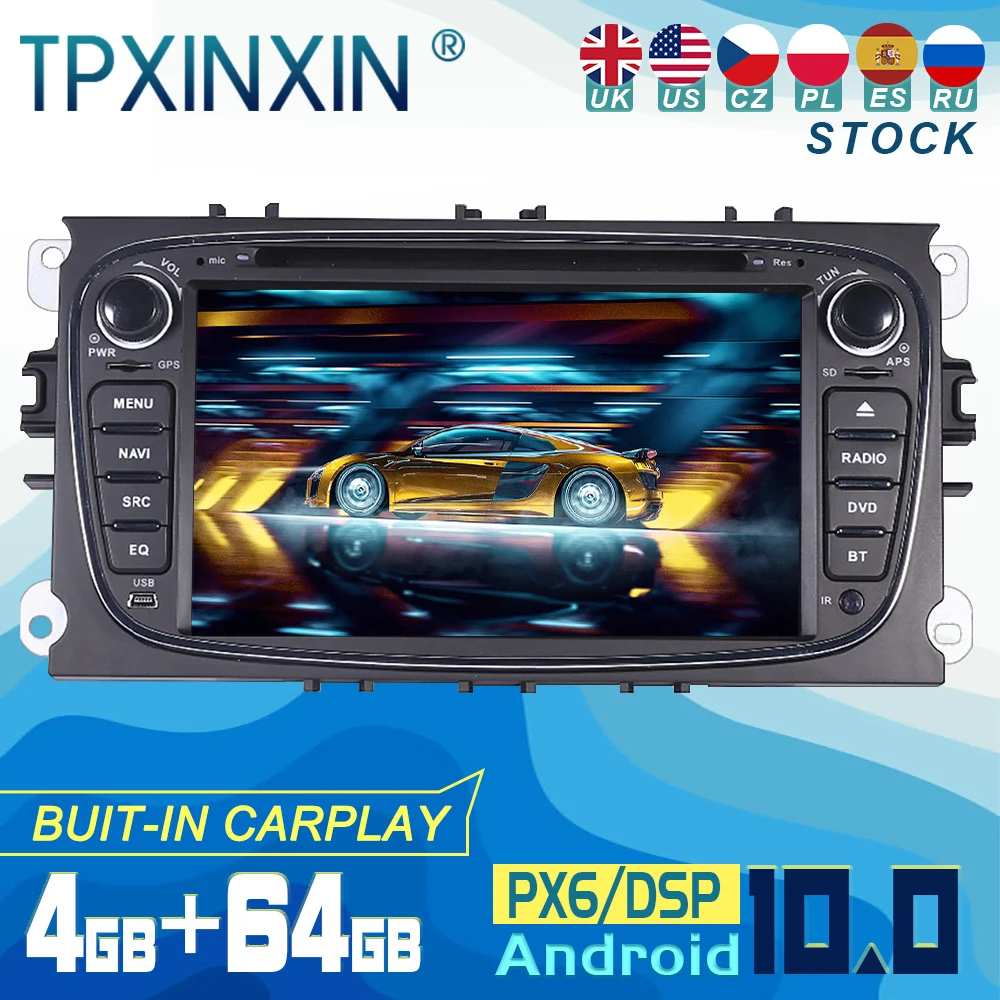 For Ford Focus S-MAX Mondeo C-MAX Android 10 Carplay Radio Player Car GPS Navigation Head Unit Car Stereo CD DVD WIFI DSP BT