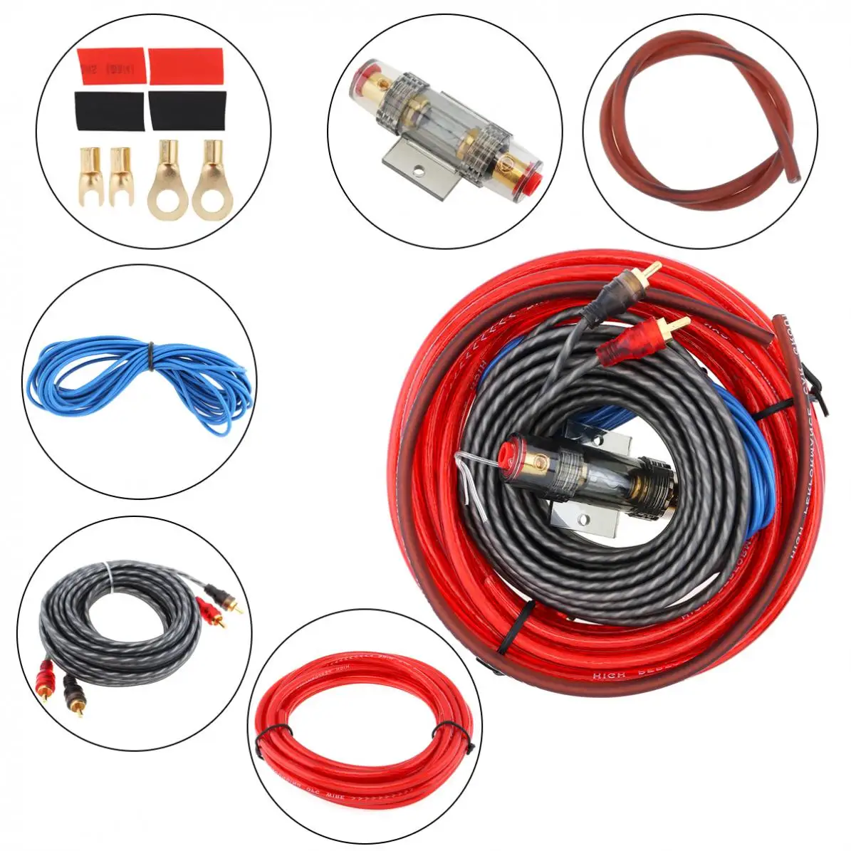 

1 Set of Car Audio Wire Wiring Kit Car Speaker Woofer Cables Car Power Amplifier Power Line with Fuse Suit for Car Codification