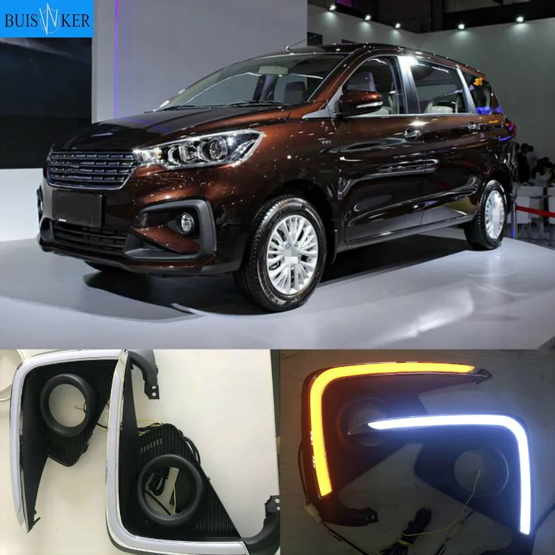 

2Pcs LED Daytime Running Light For Suzuki Ertiga 2018 2019 DRL Fog Lamp Cover Headlamp Yellow turn signal