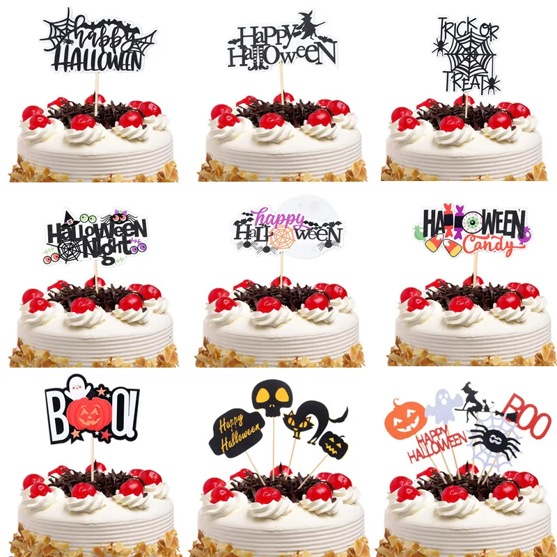 Halloween Cake Toppers Trick or Treat DIY Cupcake Topper Ghost Witch Vampire Pumpkin Cake Flags Kids Birthday Party Baking Decor