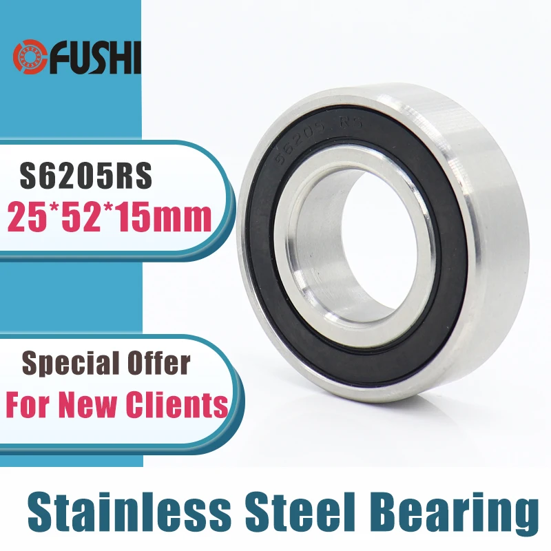 2PCS S6205RS Bearing 25*52*15 mm ABEC-3 440C Stainless Steel S 6205RS Ball Bearings 6205 Stainless Steel Ball Bearing