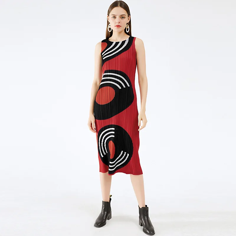 

Women's New Style Spring And Summer 2020 Round Neck Mid Length Circle Print Slim Dress