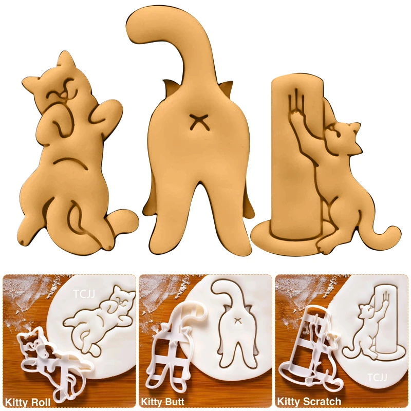 

1/3pcs set Cat Cookie Cutters Mold Cute Cat Butt Shape DIY Biscuit Hand Mould Christmas Cookie Stamp Bakeware Baking Tools