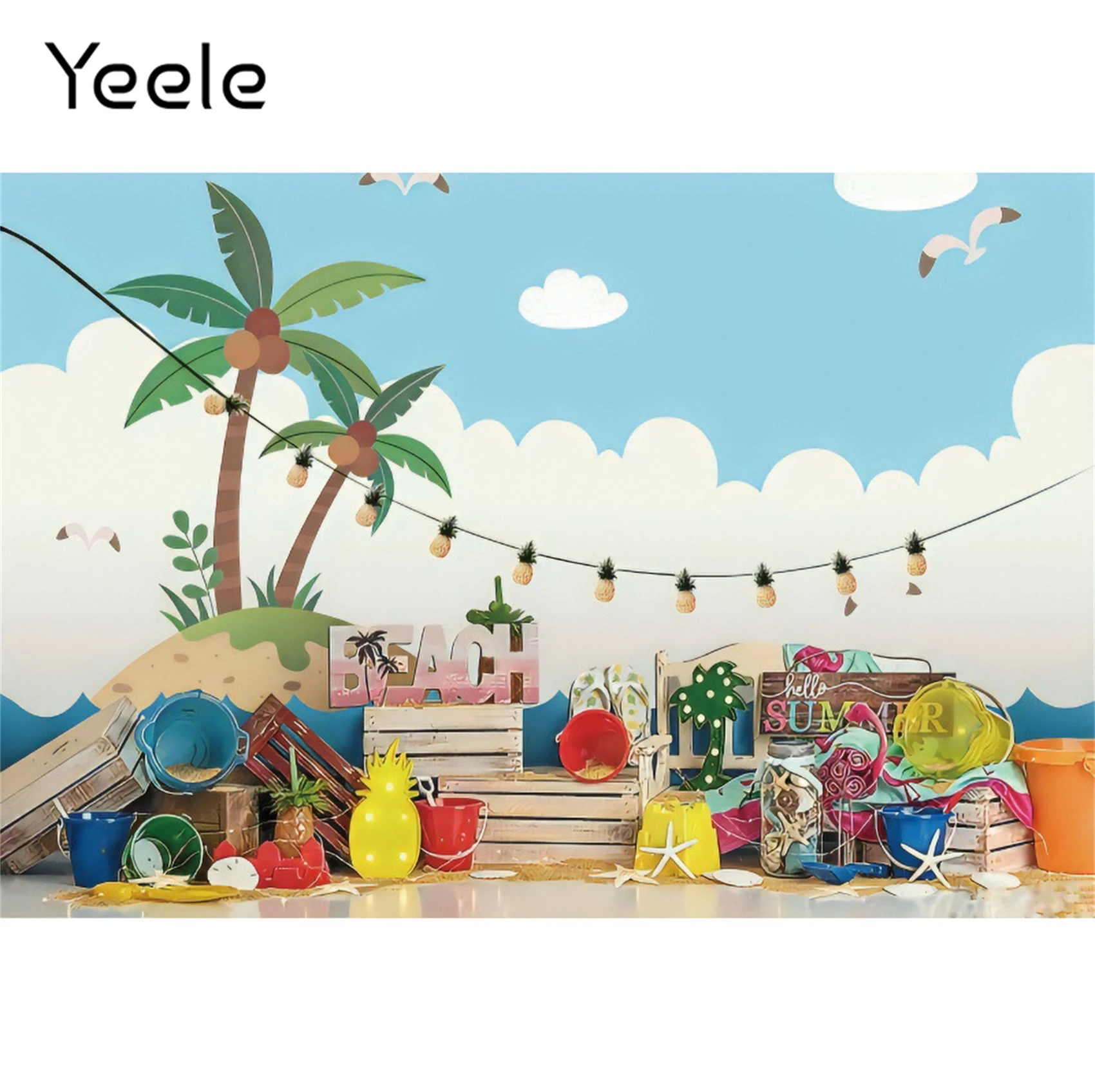 Фон для студийной фотосъемки с изображением летних пляжных игрушек