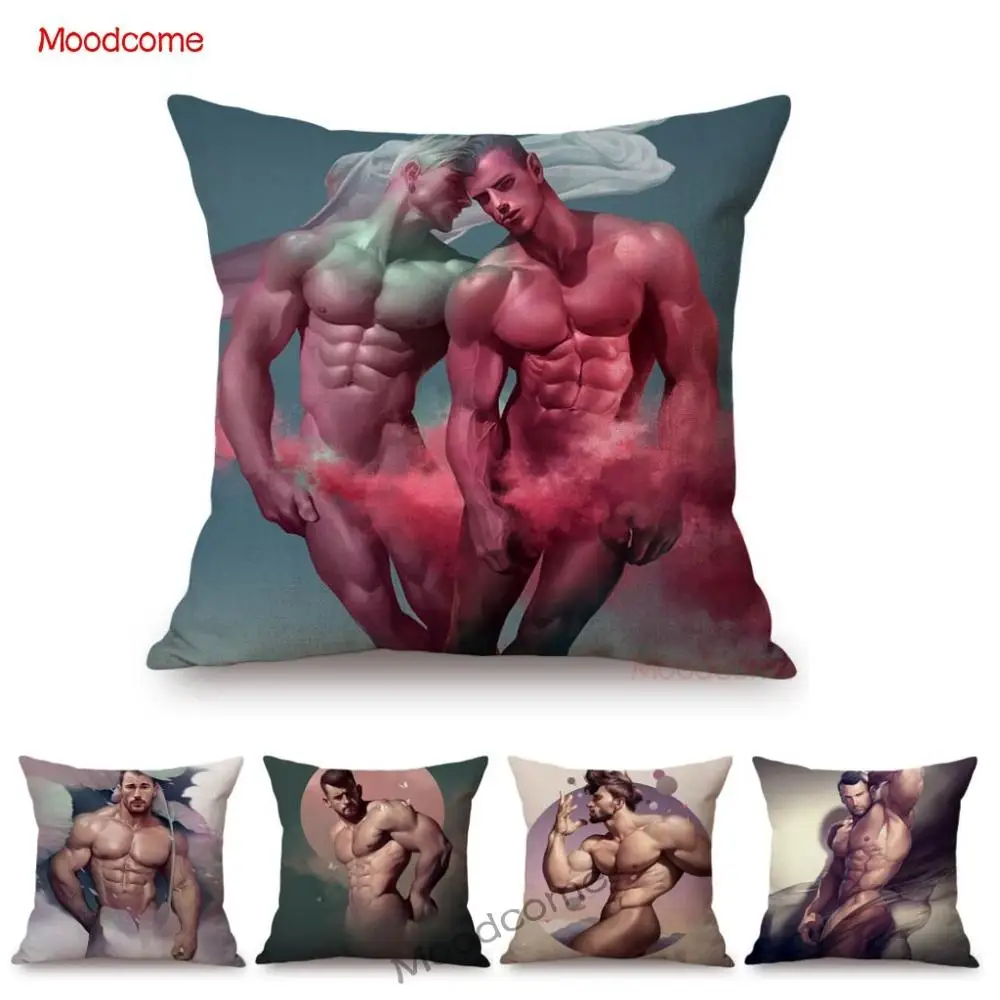 Sexy Hot LGBT Gay Art Zodiac Constellation Jock Muscled Man Indoor Sofa  Pillow Case Dreamlike Fairy Hunk Jock Car Cushion Cover