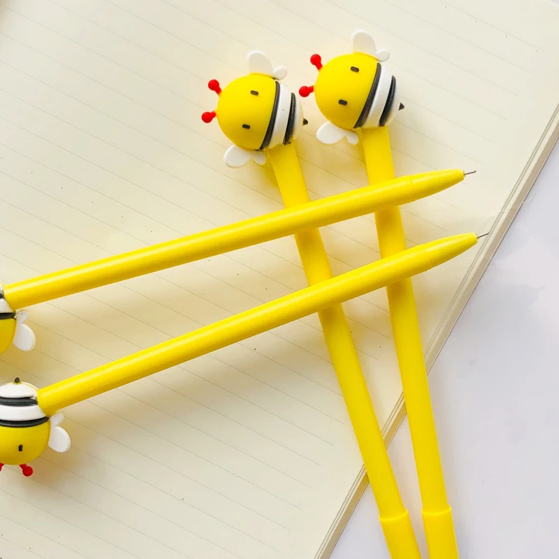 2pcs Cute Yellow Bee Silicone Doll Gel Pen Student Stationery School Office Supply Blue Ink image 4