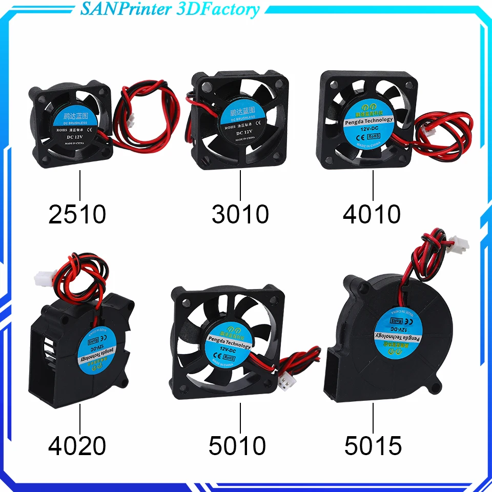 

5015/4010/4020 12V&24V Cooling Turbo Fan Brushless 3D Printer Parts 2Pin For Extruder DC Cooler Blower Part Black Plastic Fans