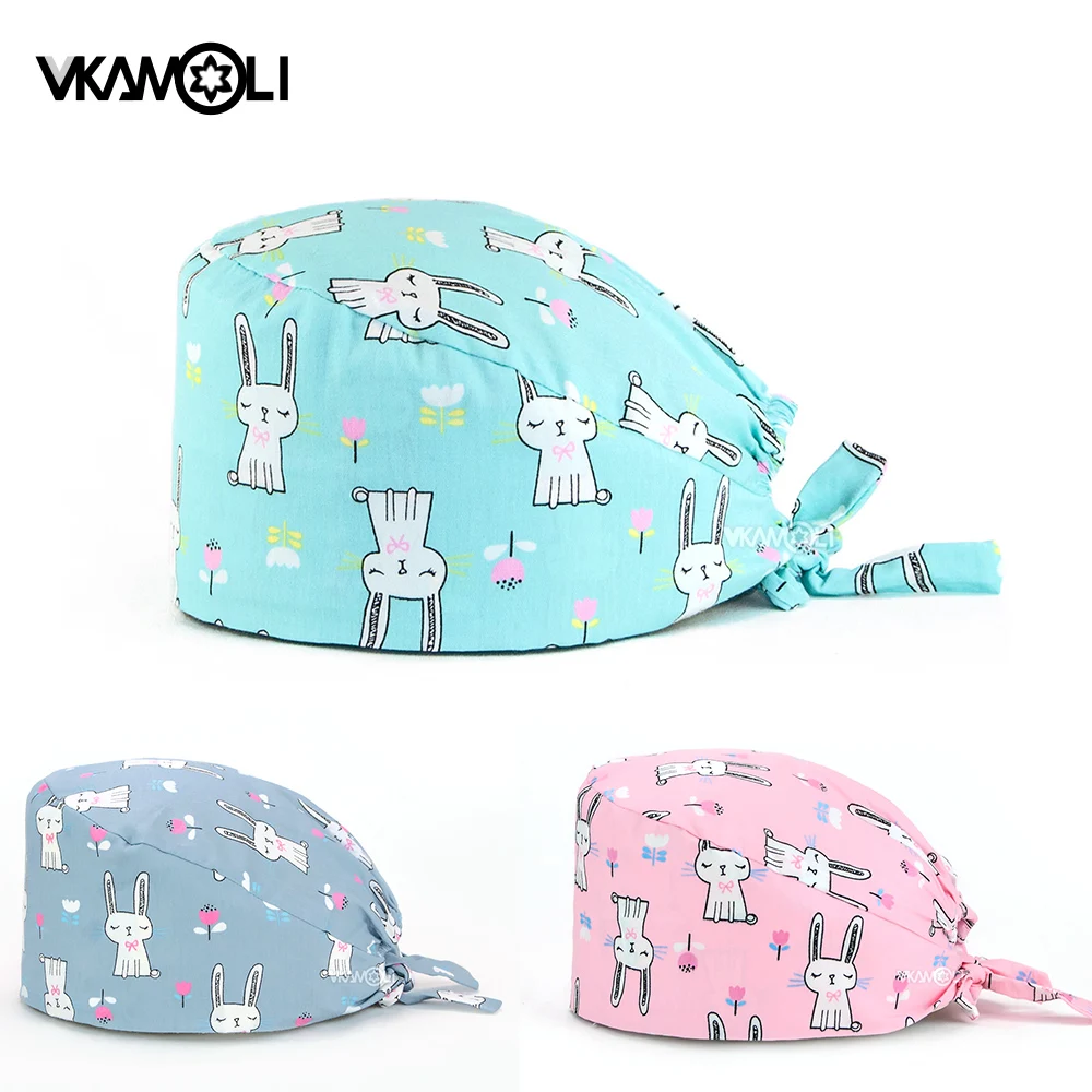 Casquette ajustable en coton pour animaux de compagnie, prix de gros, chapeau unisexe pour vétérinaire, Salon de beauté, impression de lapin mignon