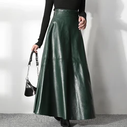 3XL 4XL 5XL 6XL 7XL PU Leather Skirts For Women Elegant Lady Autumn Winter High Waist Faux Leather A-Line Long Skirt 2024 Spring