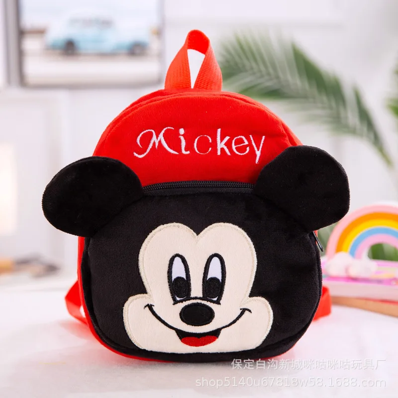 Genuine Disney Plush Backpack Mickey Mouse Minnie Winnie The Pooh Stitch Kindergarten Baby School Bag Anime Cartoons Kids Bags