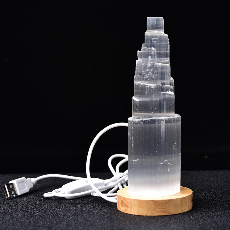 100% Natural Selen Gypsum Columned Tower Contract Sculpture Modern Moroccan Crystal Ore Statuette Jewelry Crafts Home Decorati