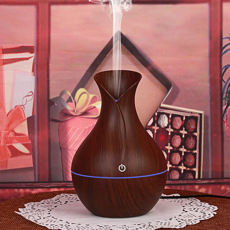 Cheap 130ML USB Grain Wooden Vase Shape Mist Air Humidifier 7 Light Atmosphere Aroma Diffuser For Car And Home