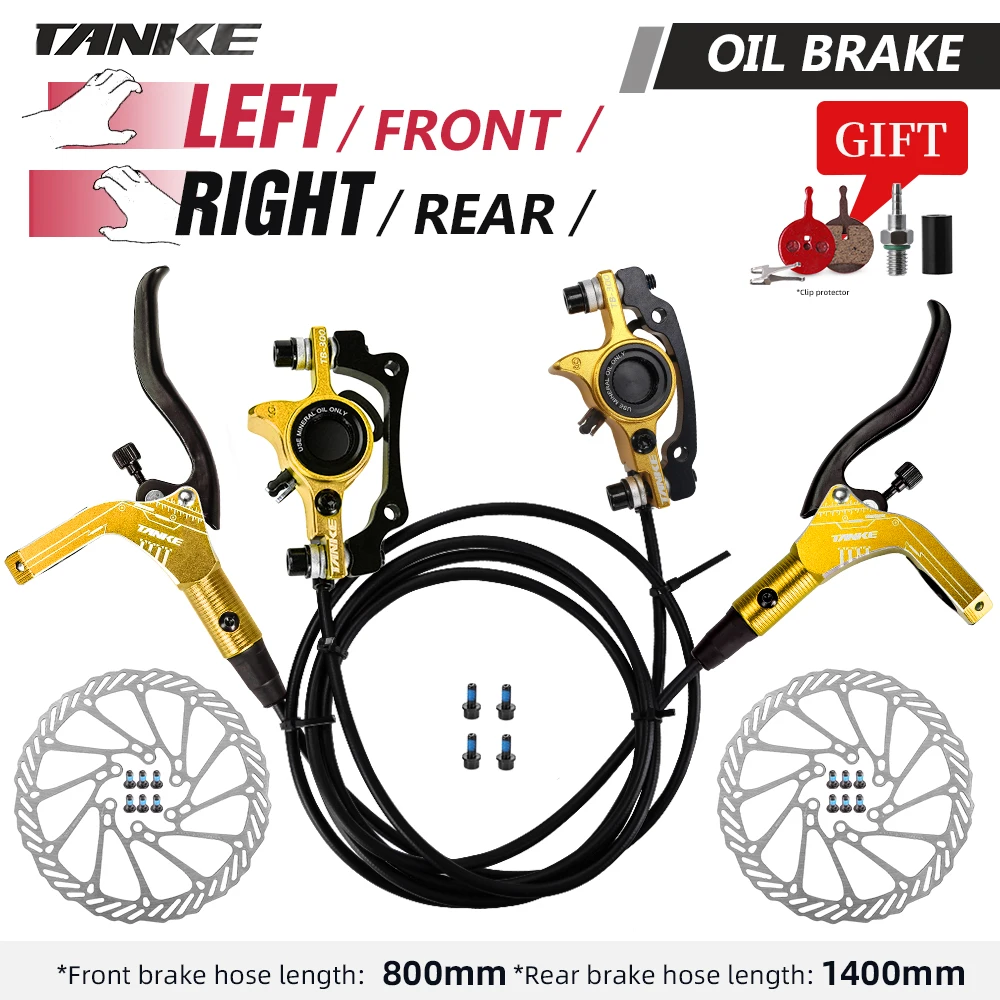 TANKE MTB Fiets Hydraulische Schijfrem Set 160mm Rotors Olie Remklauw Plaat Voor Achter Mountainbike Klem 22.2mm handvat EEN Pijler