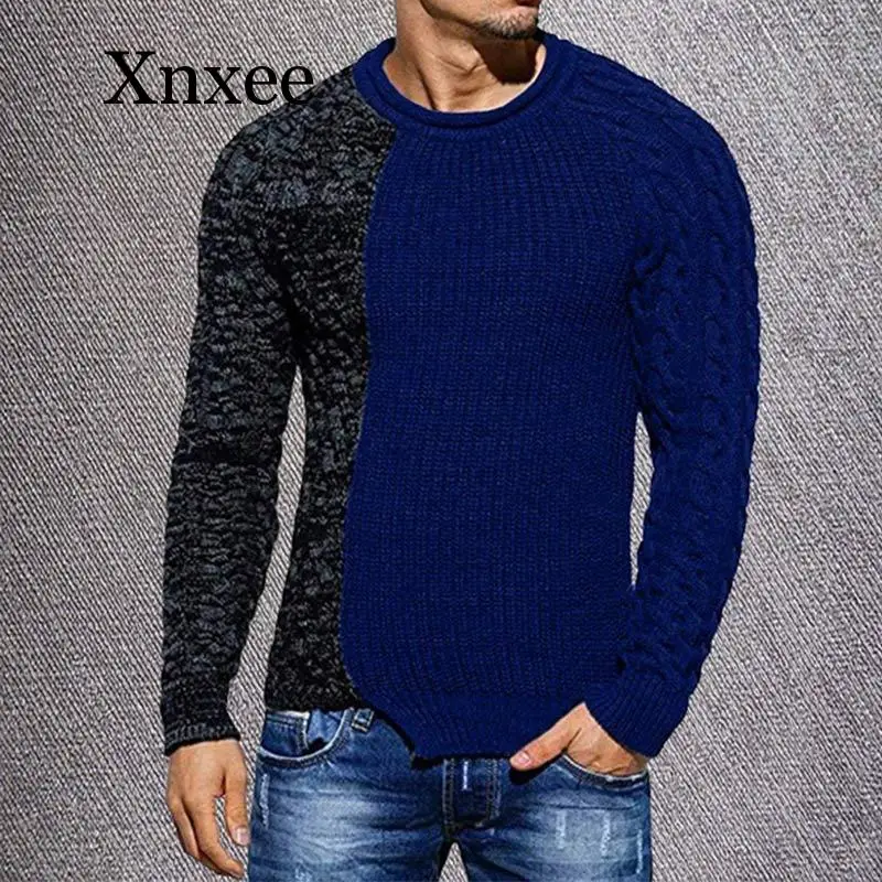 Herfst Heren Trui Casual Patchwork O-hals Wollen Truien Grote Maat Warm Mannen Jumper 2020 Winter Gebreide Onregelmatige Mannelijke Knitwear